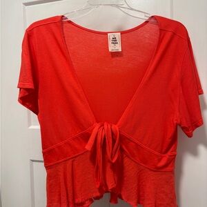 Free People Red Tie-Front Blouse